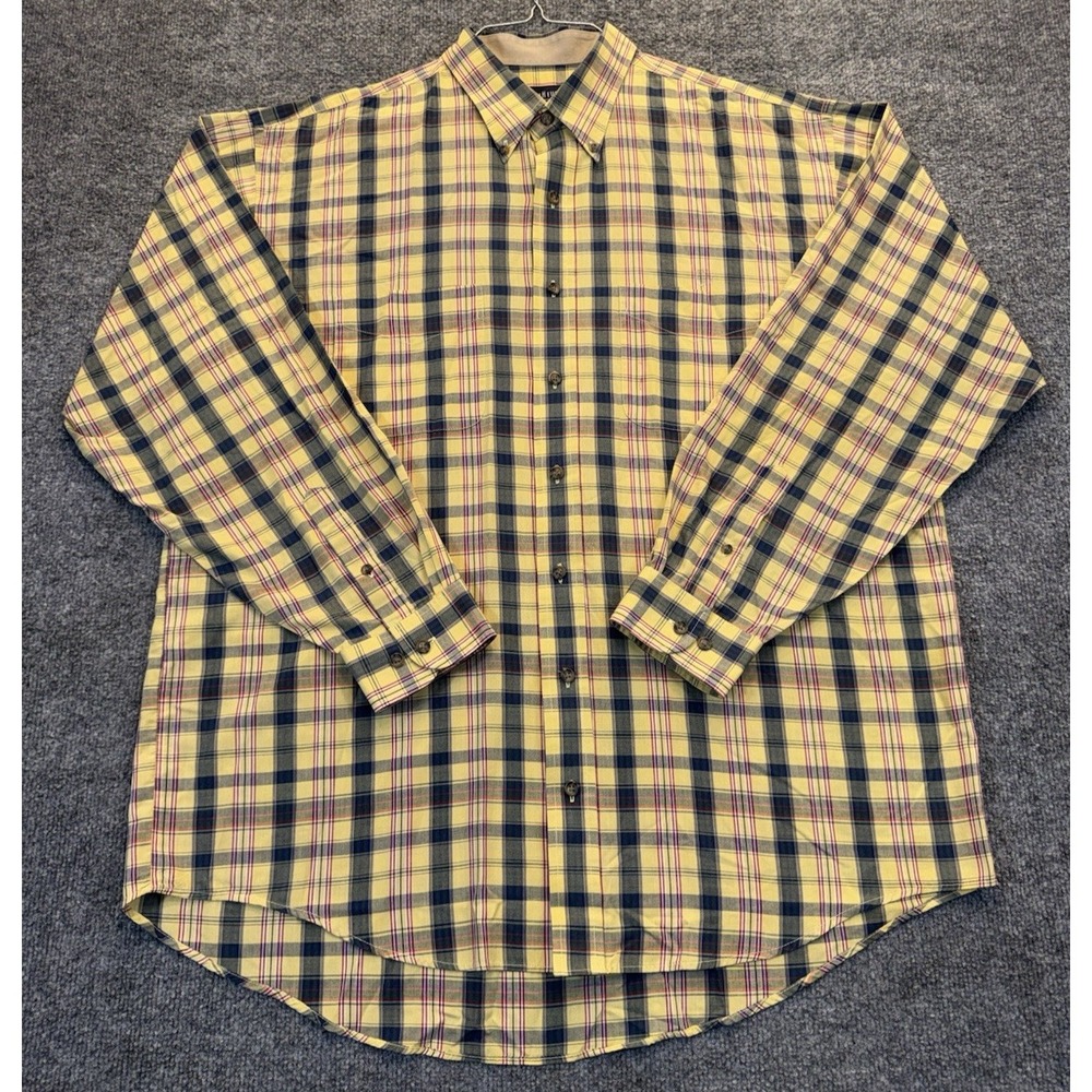 Van Heusen Men's 16-16.5 Large Yellow Plaid Long Sleeve Button Down Shirt